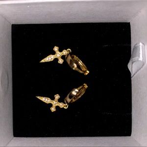 Gold cross hoop earrings